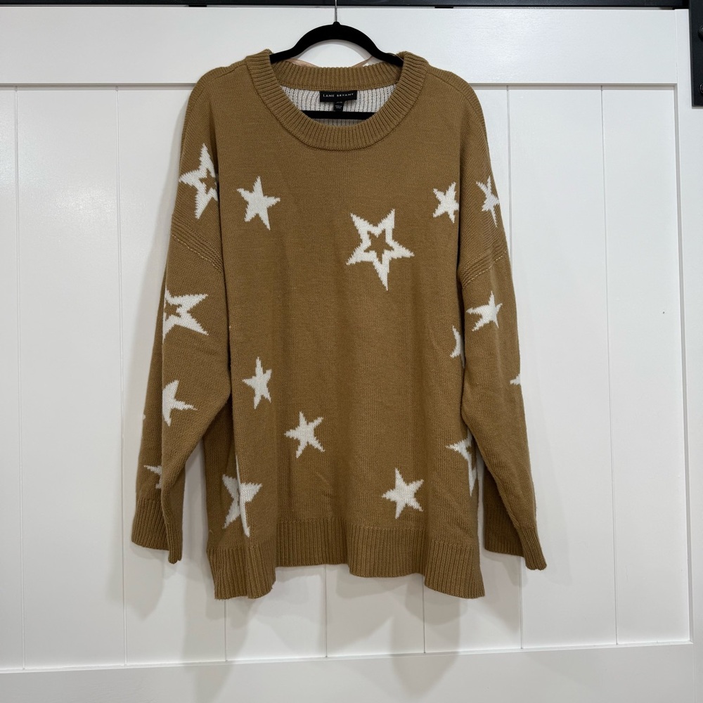 Lane Bryant Tan Sweater with White Star Pattern